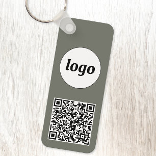 Simple Logo QR Code Business Sage Green Key Ring