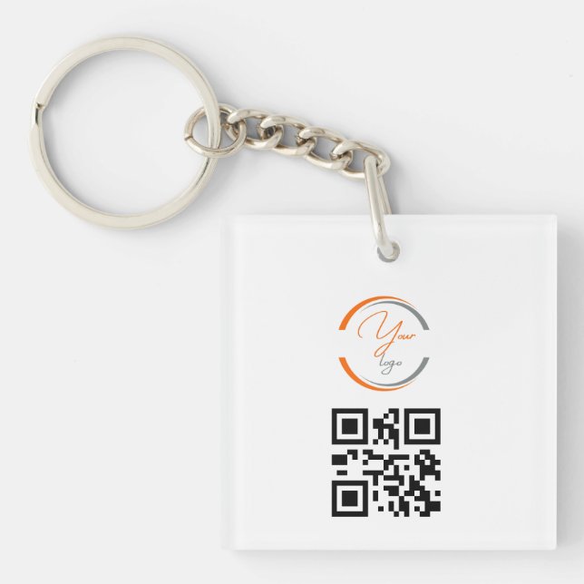 Simple Logo QR Code Business White Key Ring (Front)