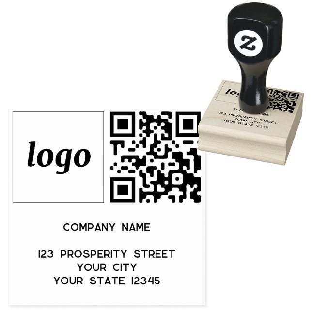 Simple Logo QR Code Company Return Address Rubber Stamp (Simple logo with custom text business branding promotional QR code return address rubber stamp)