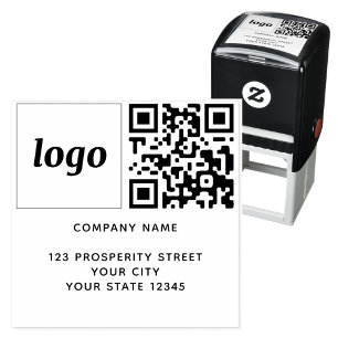 Simple Logo QR Code Company Return Address Self-inking Stamp