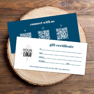 Simple Logo QR Code Gift Certificate Blue