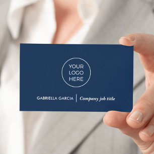 Simple Logo QR Code Navy Blue Business Card