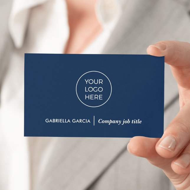 Simple Logo QR Code Navy Blue Business Card (Front side of card shown in 3.5 x 2.0 inch, add your business details and QR Code on the backside.)