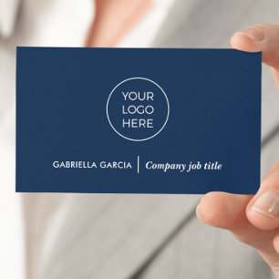 Simple Logo QR Code Navy Blue Business Card