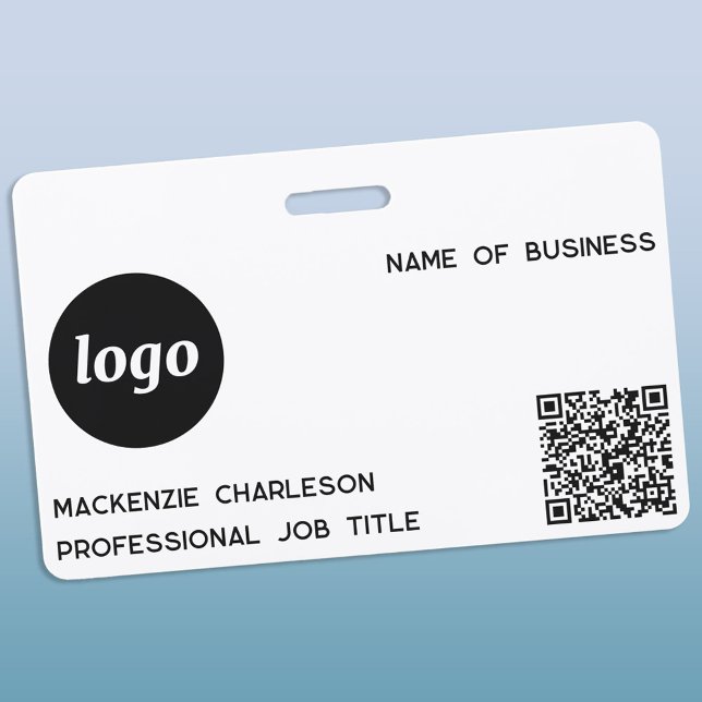 Simple Logo QR Code Professional Business Name ID Badge (Simple logo QR code with custom text business promotional branding name tag)