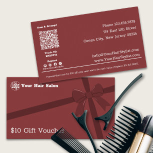 Simple Logo QR Code Ribbon $10 Gift Voucher Card