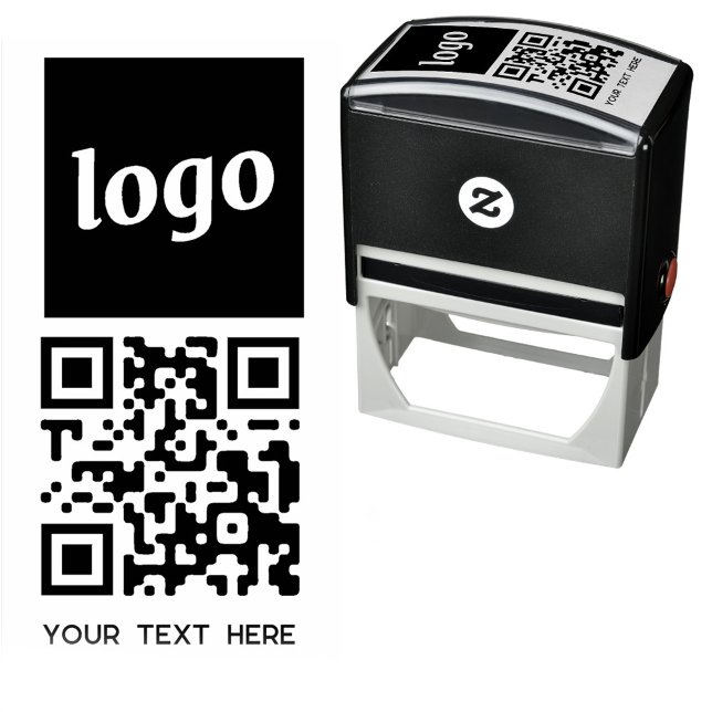 Simple Logo QR Code Text Self-inking Stamp (Logo with QR code and custom text business promotional self inking stamp)