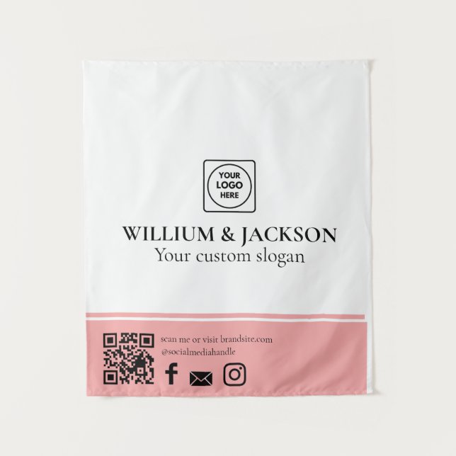 Simple Logo QR Vendor Event Promotional Display Tapestry (Front)