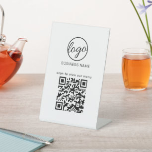 Simple Logo Restuarant Menu QR Code Business Pedestal Sign