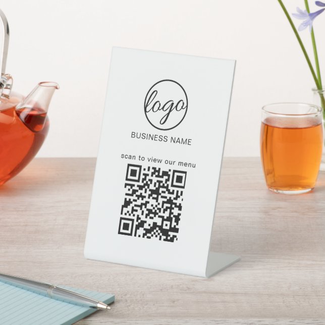 Simple Logo Restuarant Menu QR Code Business Pedestal Sign (In SItu)