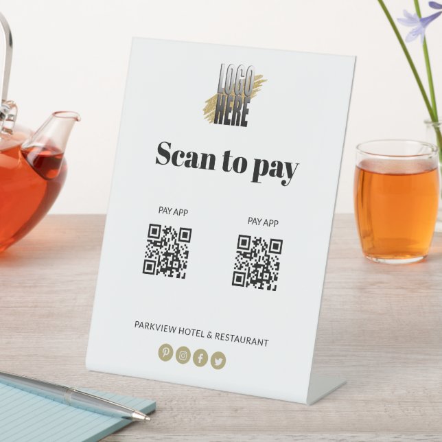 Simple Logo Scan to Pay 2 QR Codes Payment Apps Pedestal Sign (In SItu)