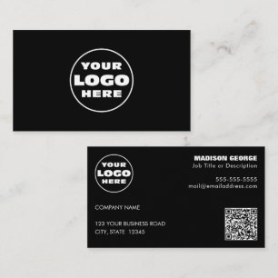 Simple Logo Text and QR code Black Business Card