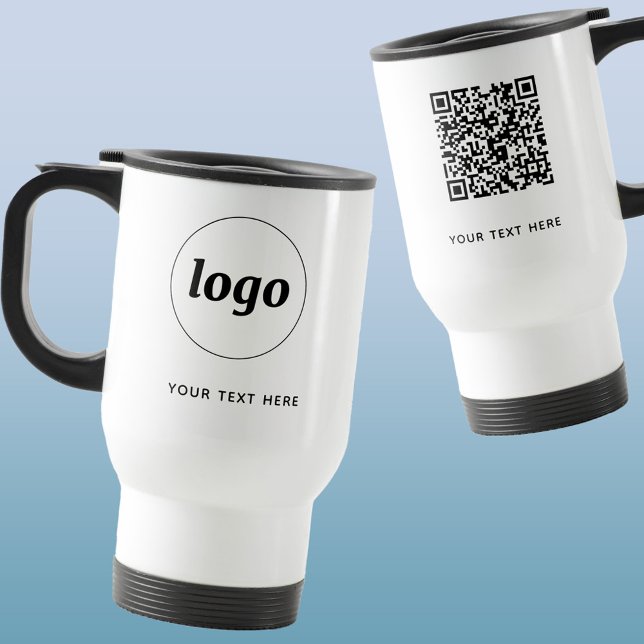 Simple Logo Text and QR Code Business Promotional Travel Mug (Logo QR code custom text business promotional travel mug)