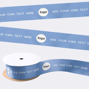 Simple Logo Text Blue Promotional Branding Satin Ribbon