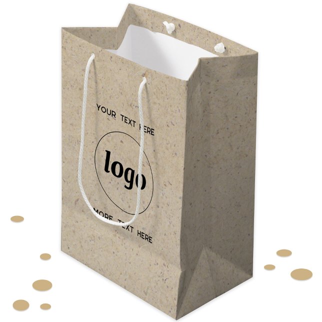 Simple Logo Text Business Branding Brown Paper Medium Gift Bag (Simple logo and custom text promotional business branding gift or product bag)