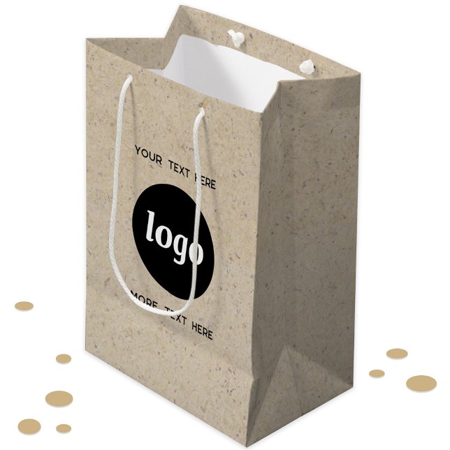 Simple Logo Text Business Branding Brown Paper Medium Gift Bag (Simple logo and custom text promotional business branding gift or product bag)