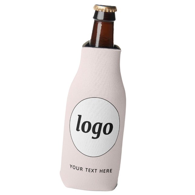 Simple Logo Text Business Promotional Blush Pink Bottle Cooler (Simple logo with custom text business branding promotional bottle cooler in blush pink)