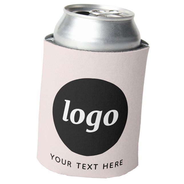 Simple Logo Text Business Promotional Blush Pink Can Cooler (Simple logo with custom text business branding promotional can cooler in blush pink)