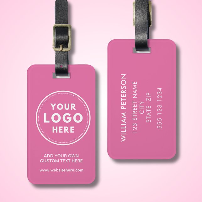 Simple Logo Text Pink Luggage Tag (Pink logo professional business corporate travel luggage tag. Customize with own details.)