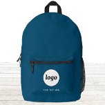Simple Logo Text Promotional Business Teal Green Printed Backpack<br><div class="desc">Add your own logo and choice of text to this design.  Remove the text if you prefer.  Minimalist and professional.  Great for a promotional product for your clients and customers. For other versions,  see the collection.</div>