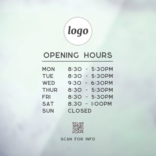 Simple Logo Text QR Code Business Opening Hours (Simple logo with custom text business branding promotional QR code store shop office opening hours)