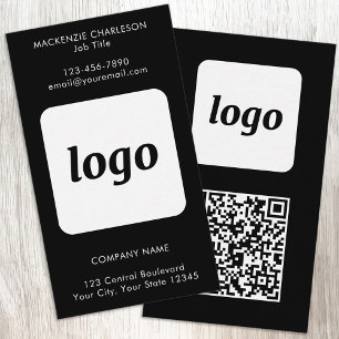 Simple Logo Text QR Code Vertical Black Business Card