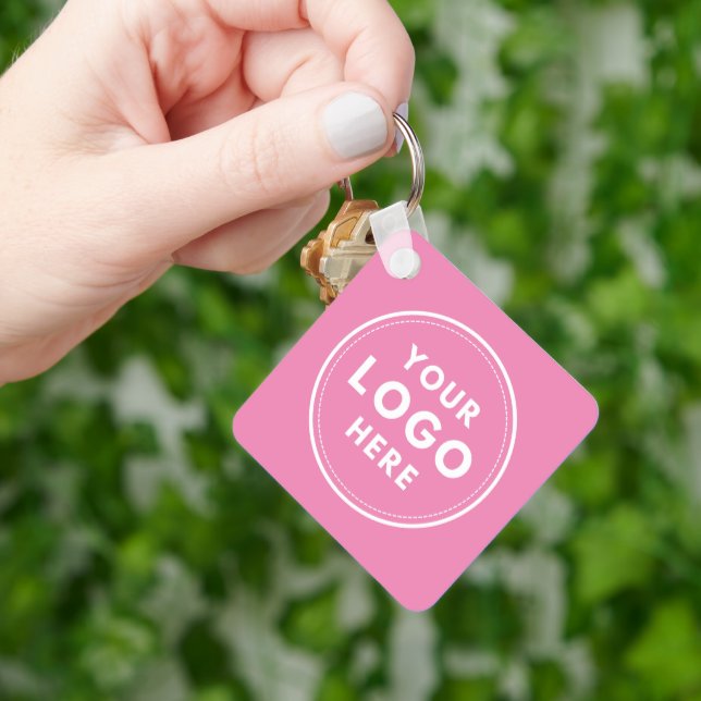 Simple Logo Text QR Pink Key Ring (Hand)