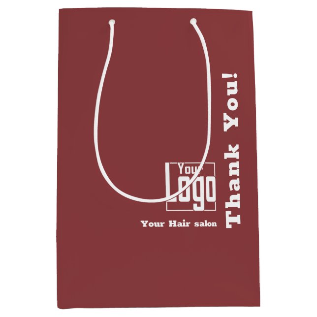 Simple Logo Thank You! Burgundy White Hair Salon Medium Gift Bag (Front)