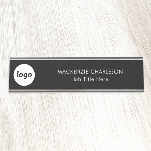 Simple Logo with Custom Text Black Business Desk Name Plate