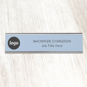 Simple Logo with Custom Text Business Powder Blue Desk Name Plate