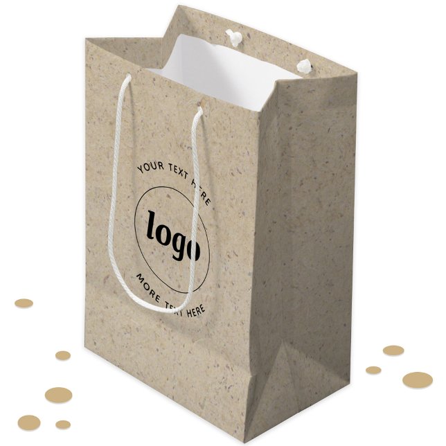 Simple Logo With Text Business Brown Paper Medium Gift Bag (Simple logo with text business branding promotional gift or product bag with brown paper effect)
