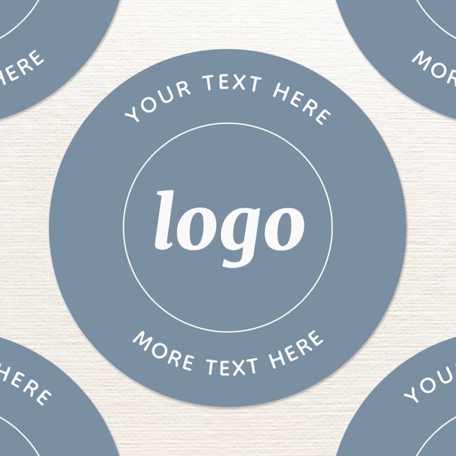 Simple Logo With Text Business Dusty Blue (Simple logo with custom text business branding promotional stickers in dusty blue and white)
