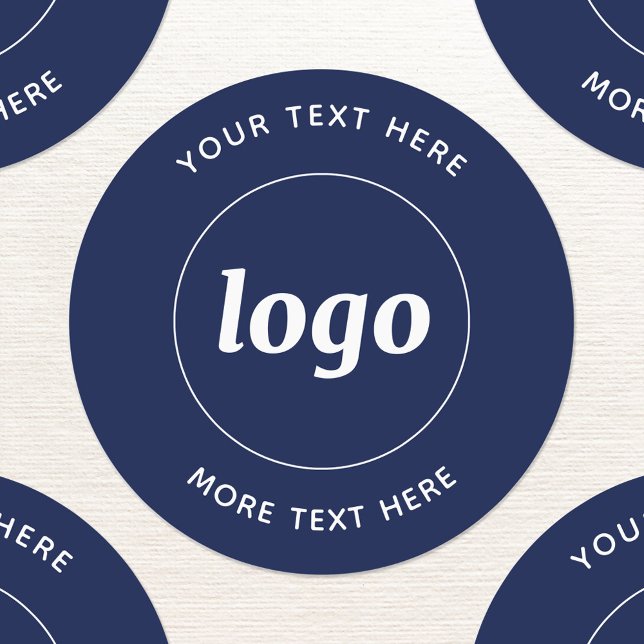 Simple Logo With Text Business Navy Blue (Simple logo with custom text business branding promotional stickers navy blue and white)