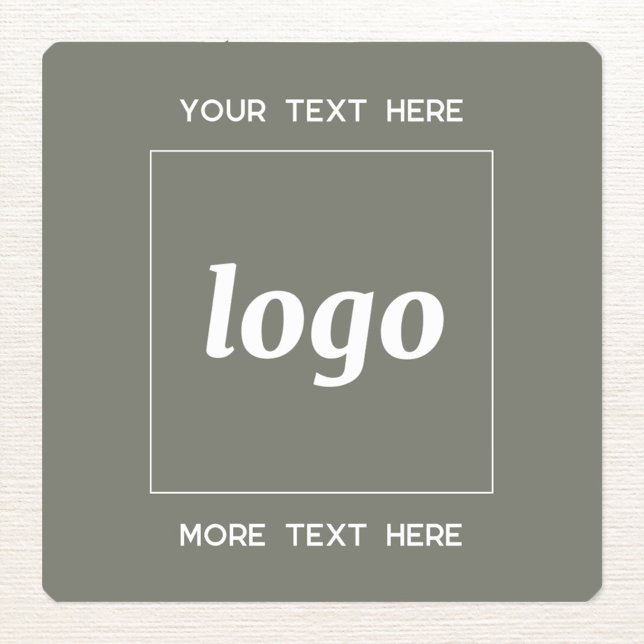 Simple Logo With Text Business Sage Green Square Sticker (Simple logo with custom text business branding promotional sage green stickers)