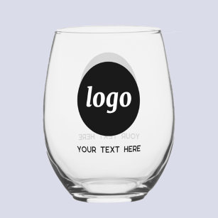 Simple Logo with Text Promotional Business Stemless Wine Glass