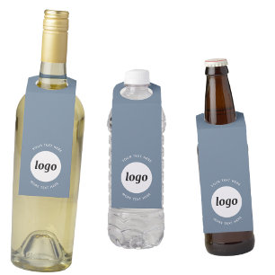 Simple Logo with Text Promotional Dusty Blue Grey Bottle Tag