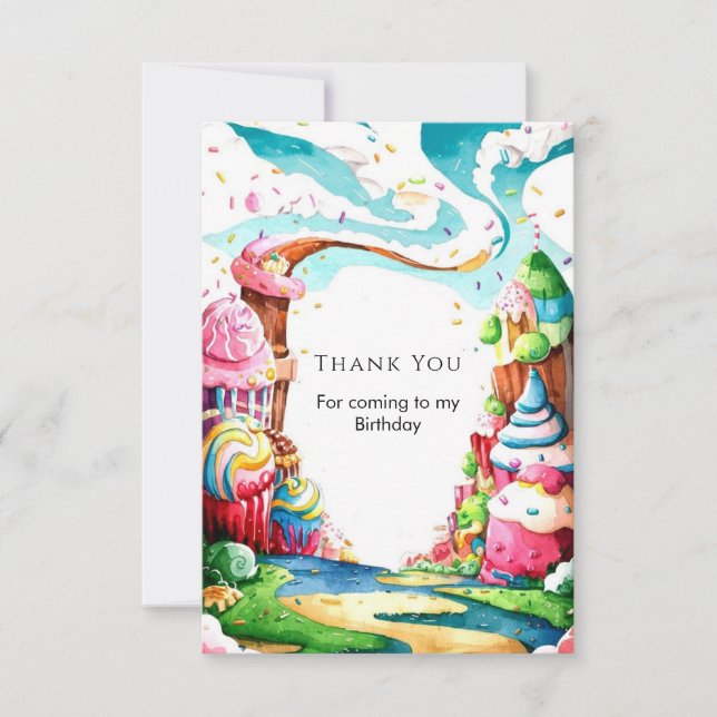 Simple Lollipop Candyland Birthday  Thank You Card (Front)