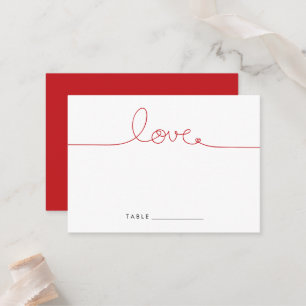 Simple Loopy Love Red Heart Minimalist Wedding Place Card