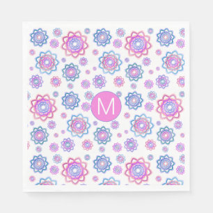 Simple Lotus Flower Pink Pastel Green Monogram Napkin