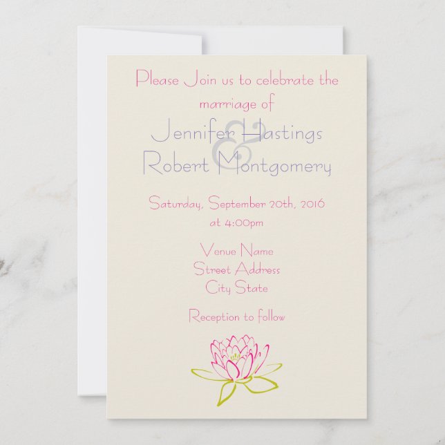 Simple Lotus Flower / Water Lily Wedding Invitation (Back)