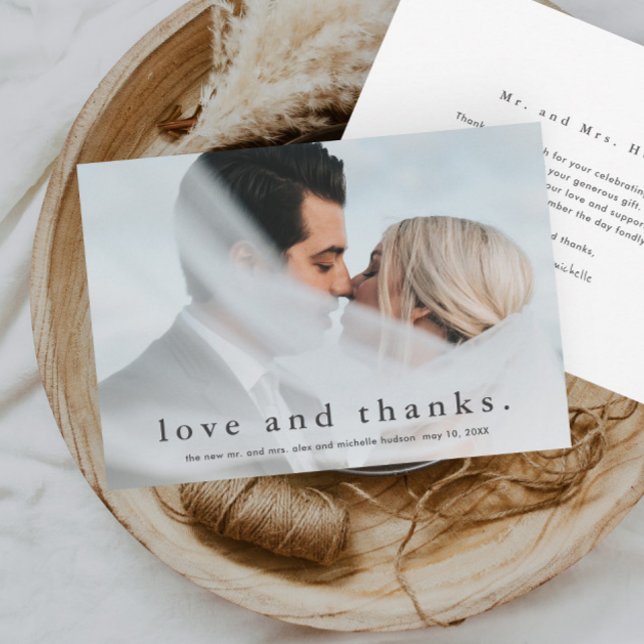 Simple Love and Thanks Wedding Photo Thank You Card (Simple love and thanks wedding photo thank you card.)