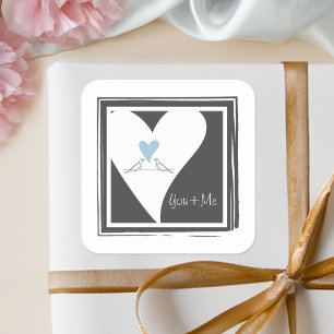 Simple Love Birds Light Blue Heart Wedding Favour Square Sticker