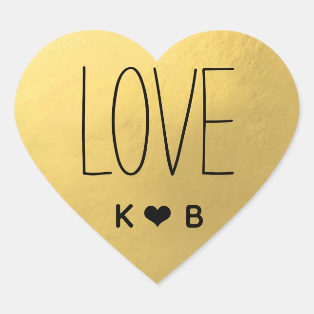 Simple LOVE Faux Gold Foil Wedding Initials Heart Sticker (Front)