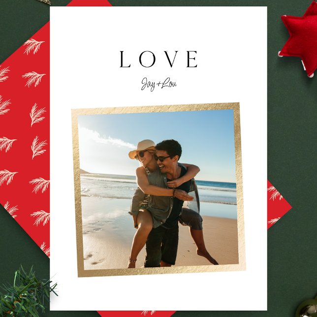 simple LOVE | FAUX GOLD photo FRAME Holiday Card (Creator Uploaded)