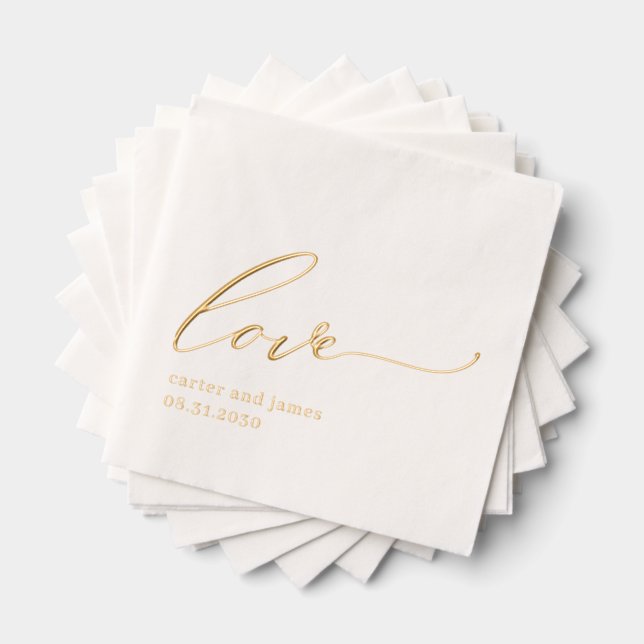 Simple Love Foil Stamped Wedding Napkins (Insitu (Stacked))