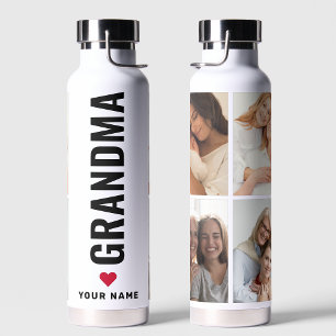 Simple Love Grandma Custom Name 4 Photo Collage  Water Bottle