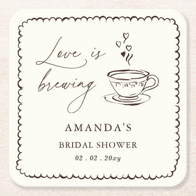 Simple Love is Brewing Coffee Bridal Shower  Square Paper Coaster (Front)