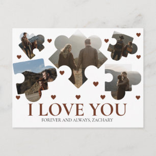 Simple Love Puzzle valentine's day couple 5 photo Holiday Postcard