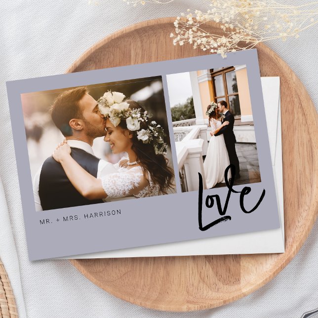 Simple Love Script 2 Photos Wedding Thank You Card (Creator Uploaded)