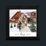 Simple Love Script Personalised Couple Photo  Gift Box<br><div class="desc">This modern photo jewellery keepsake box features one custom photo and trendy minimal type. This simple black and white gift box features pretty love script on a white background,  and is a perfect gift for a newlywed couple. Shop this store for coordinating home decor and gifts.</div>